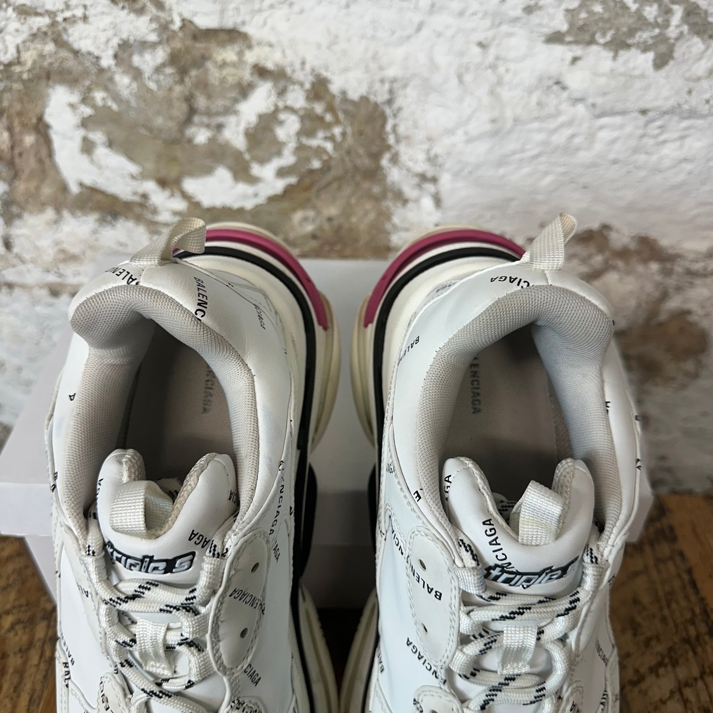 Balenciaga Triple S Spellout White Black Pink Sneaker Sz 12 (45)