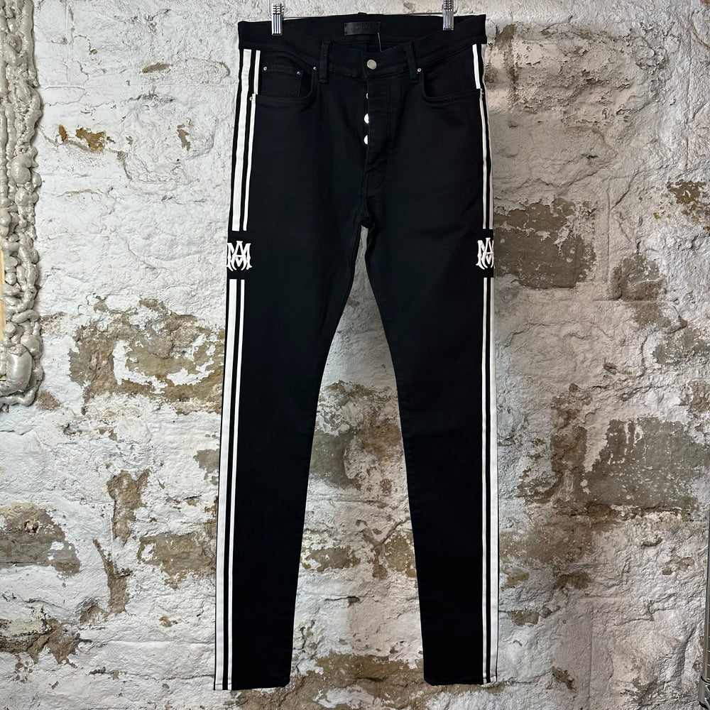Amiri White AM Stripe Black Denim Jeans Sz 33