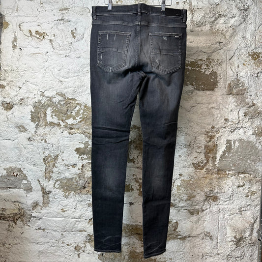 Amiri MX1 Black Leather Grey Denim Jeans Sz 36