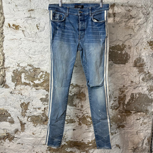 Amiri White Stripe Light Blue Denim Jeans Sz 33