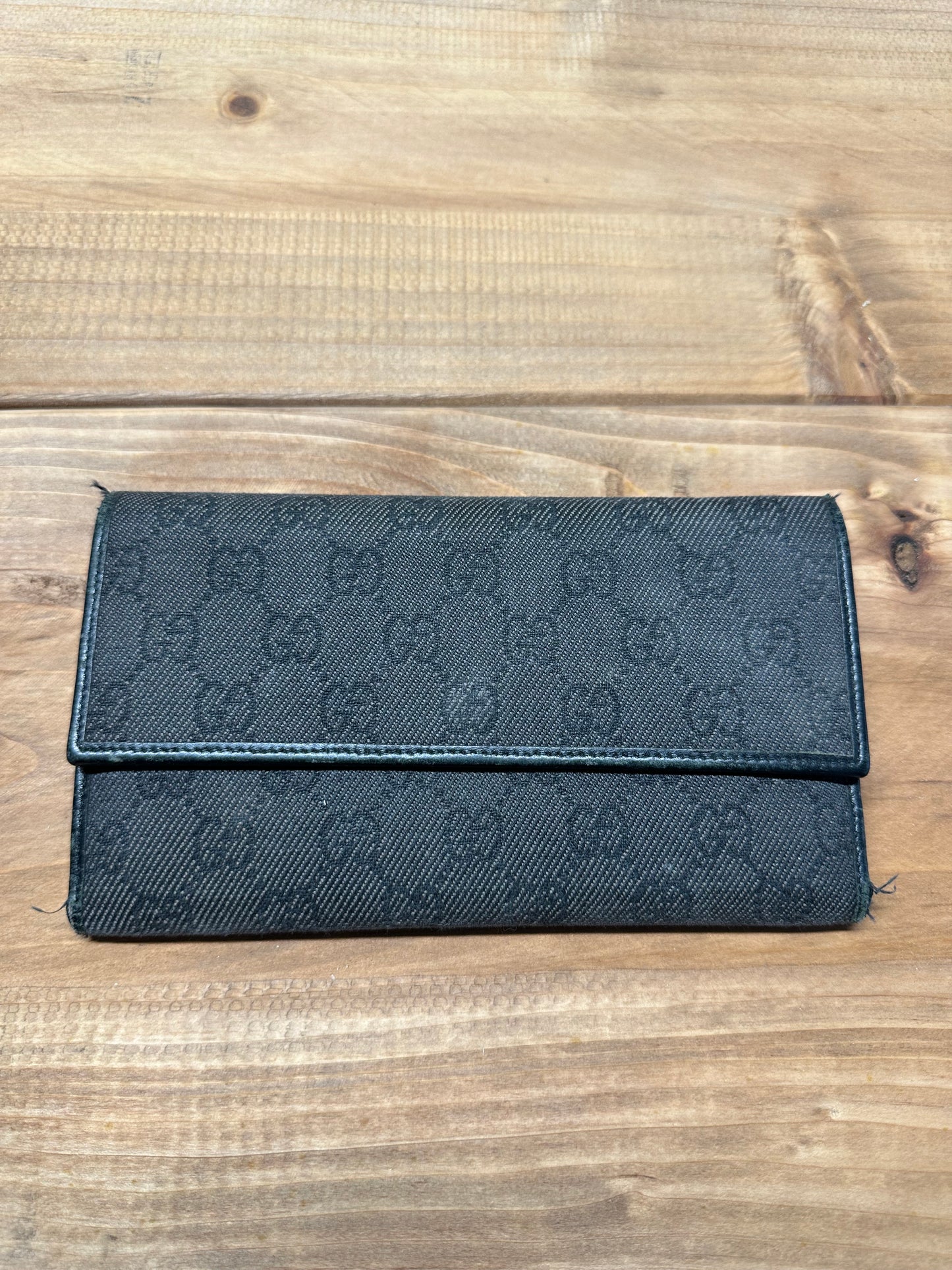 Gucci Black Canvas Monogram Long Wallet