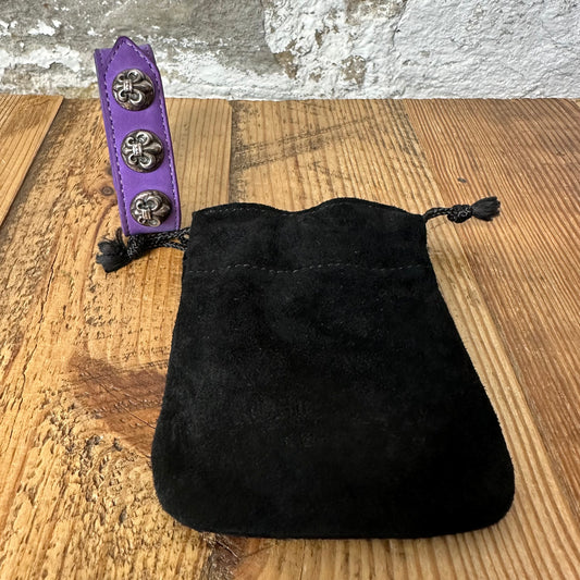 Chrome Hearts Purple Leather Cross Snap Bracelet W/ Pouch
