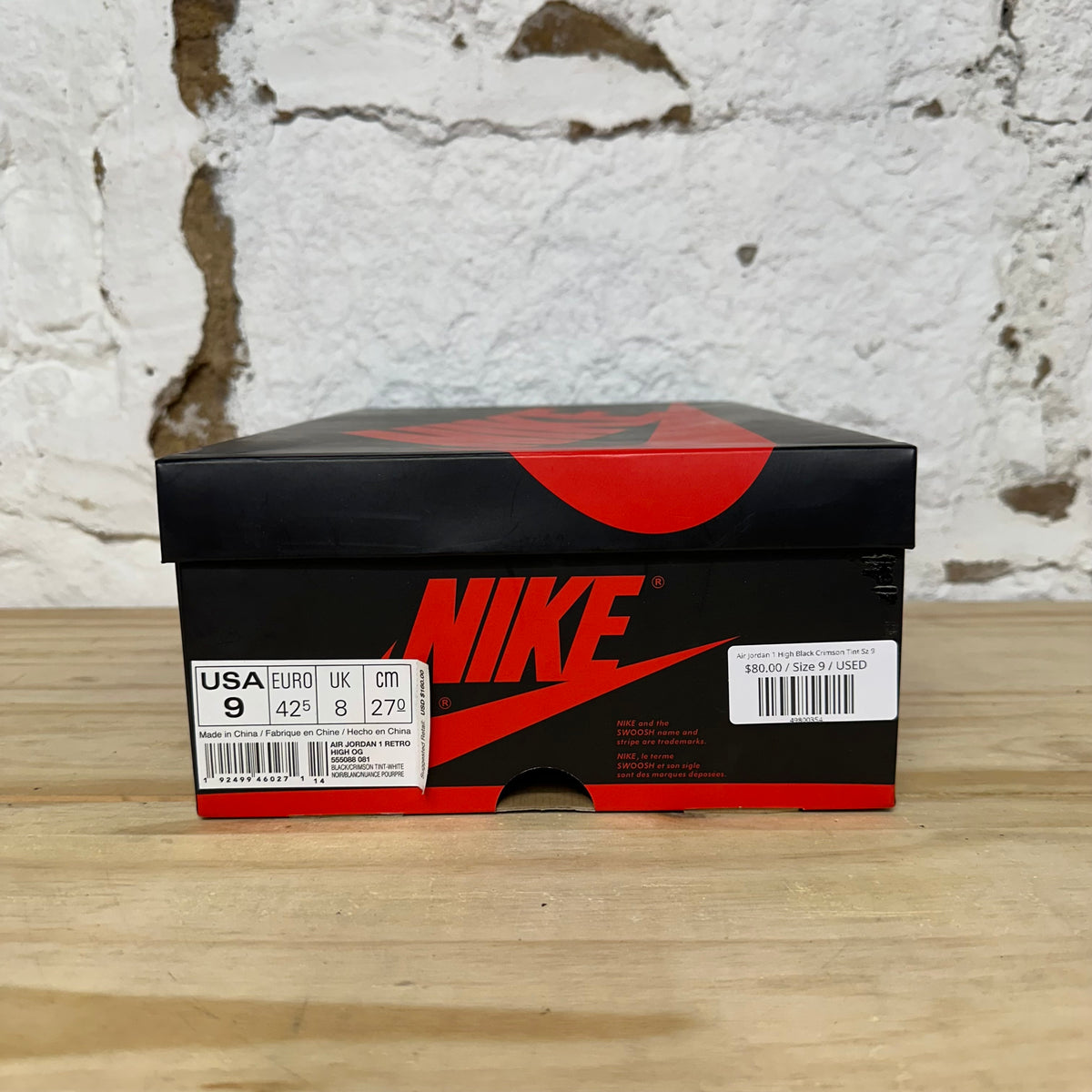 Air Jordan 1 High Black Crimson Tint Sz 9
