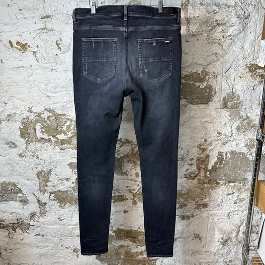 Amiri MX1 Black Leather Grey Denim Jeans Sz 38