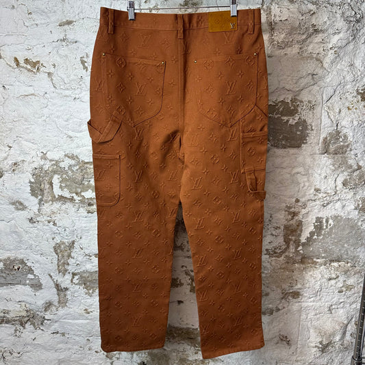 Louis Vuitton Brown Monogram Embossed Carpenter Pants Sz 36