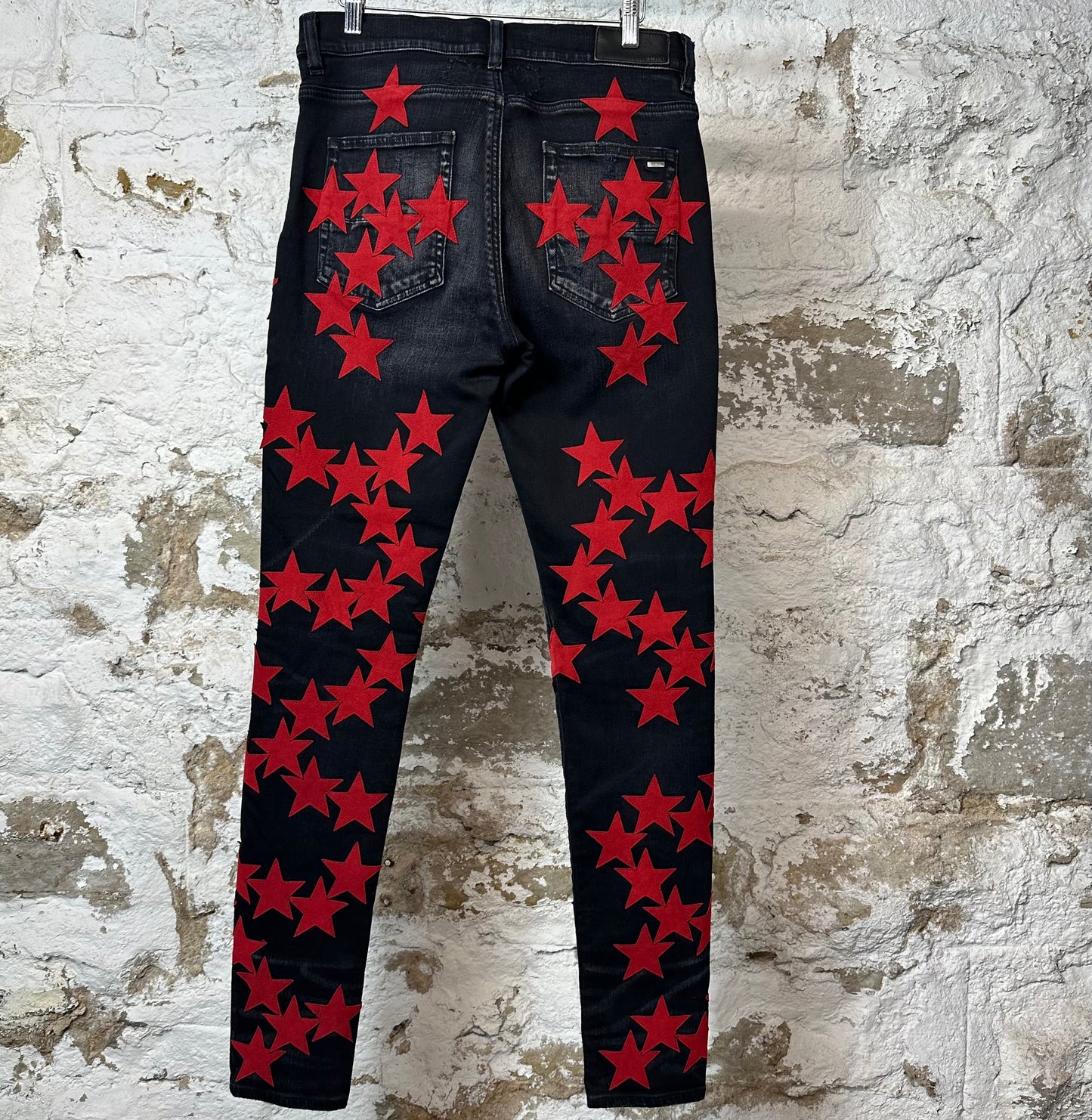 Amiri Red Suede Star Chemist Black Denim Jeans Sz 32