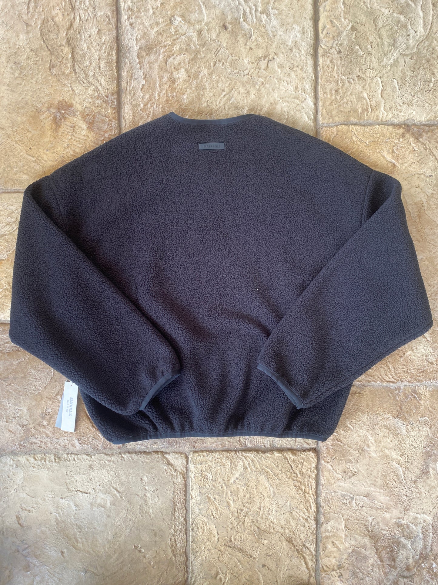 Fear of God Essentials Jet Black Polar Fleece Crewneck Sz L DS