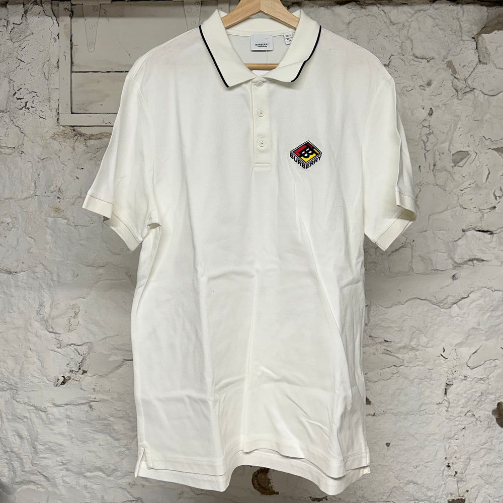Burberry White Square Logo Polo Sz 2XL (Stained)