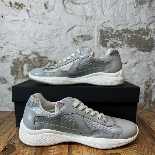 Prada Americas Cup Grey Patent White Sneaker Sz 10.5