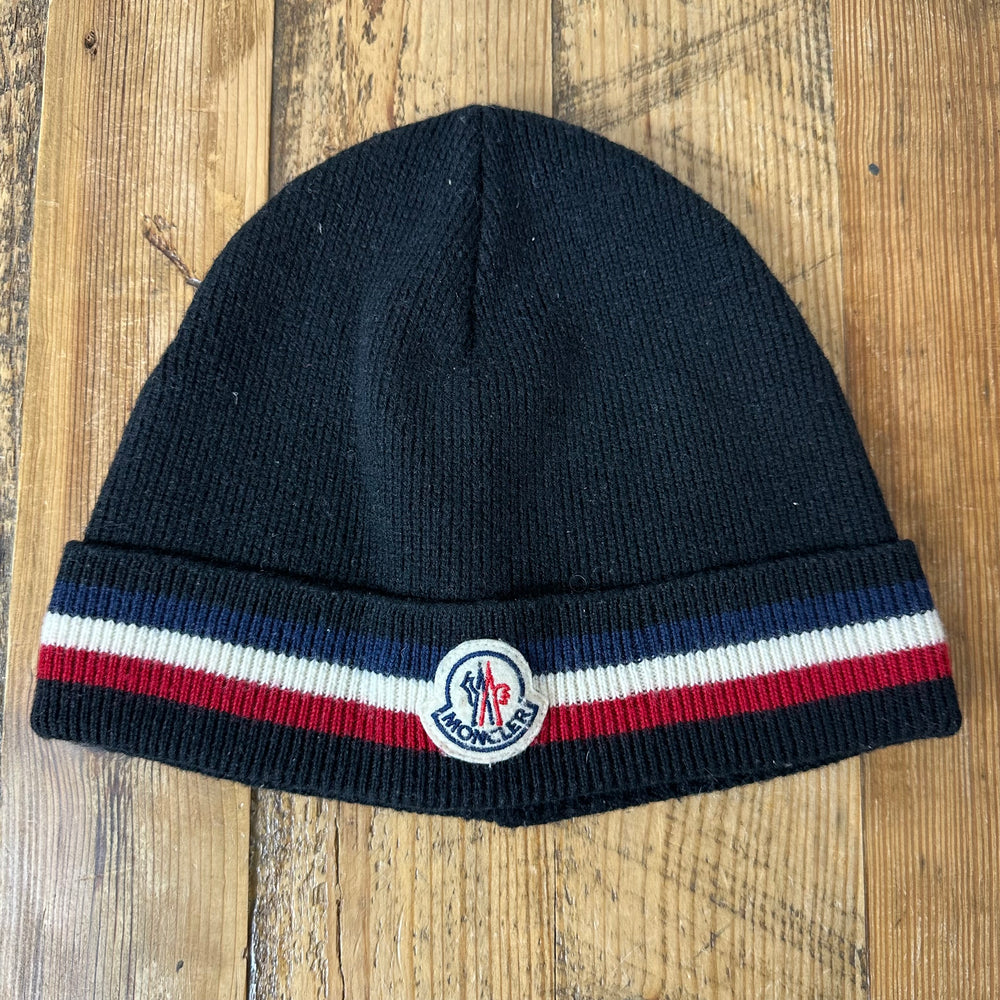 Moncler Small Logo Stripe Black Beanie