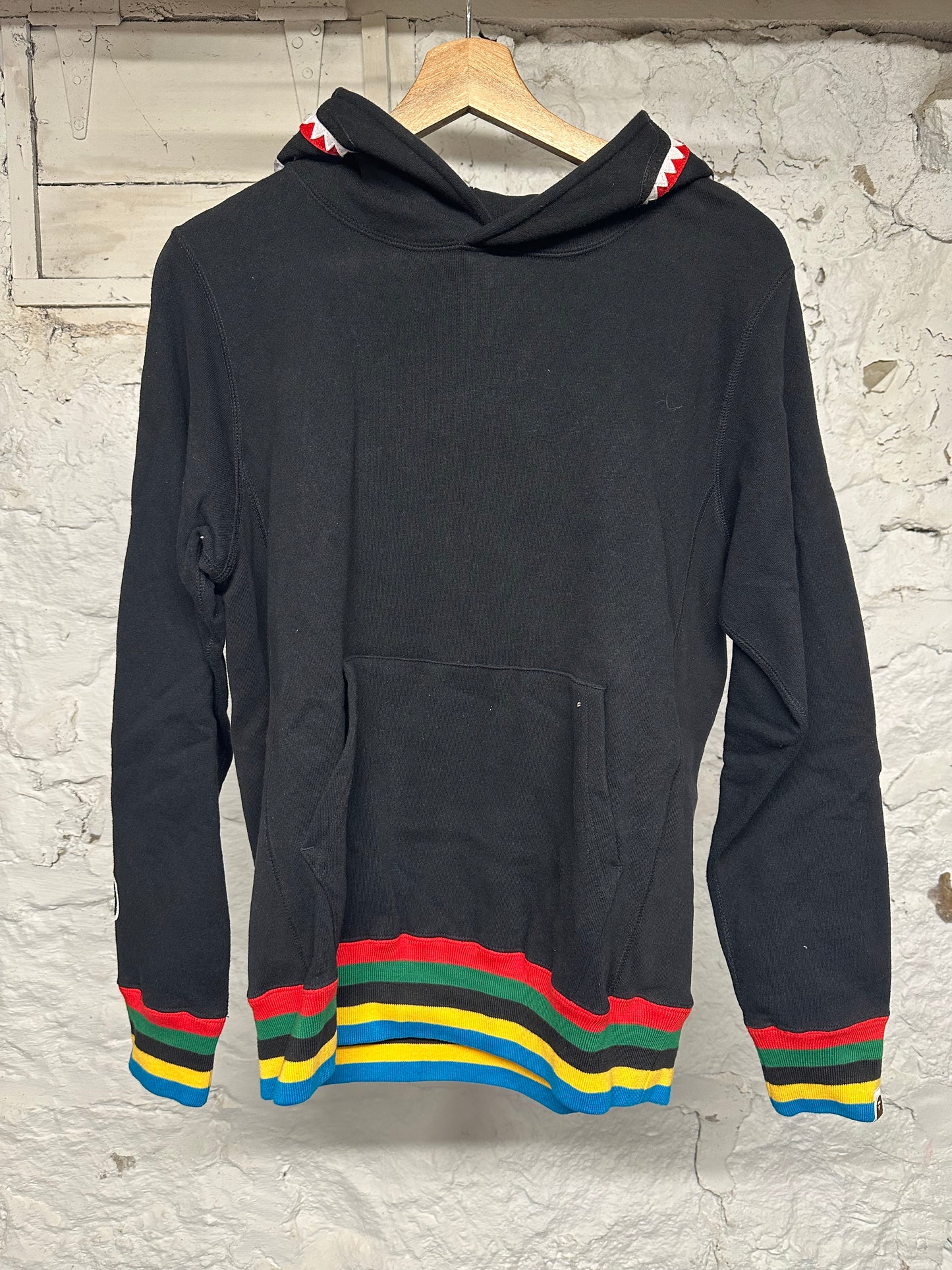 Bape Black Line Rib Pullover Shark Hoodie Sz S