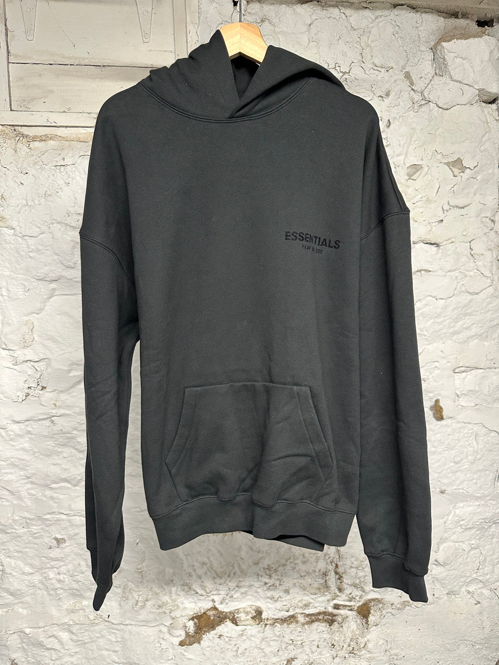 Fear of God Essentials Black Classic Logo Hoodie Sz L DS