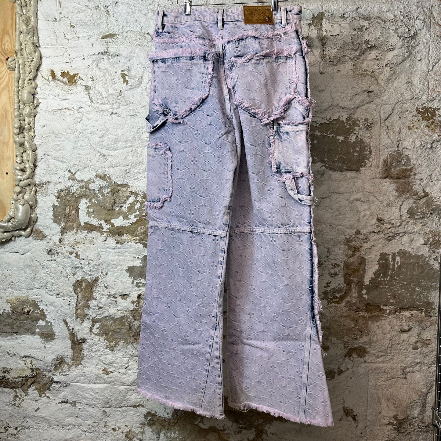 Louis Vuitton Frayed Monogram Double Knee Carpenter Jeans Sz 30