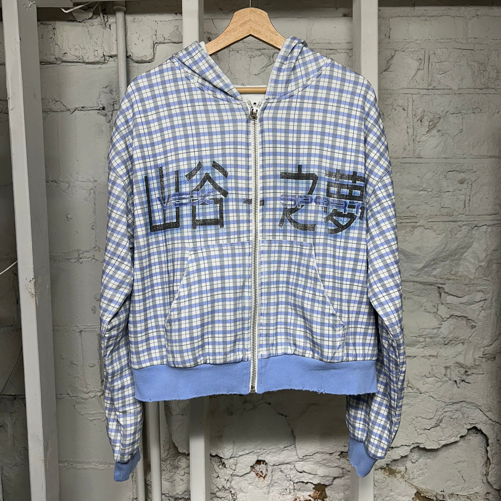 Vale Blue Plaid Reversible Thermal Hoodie Sz S