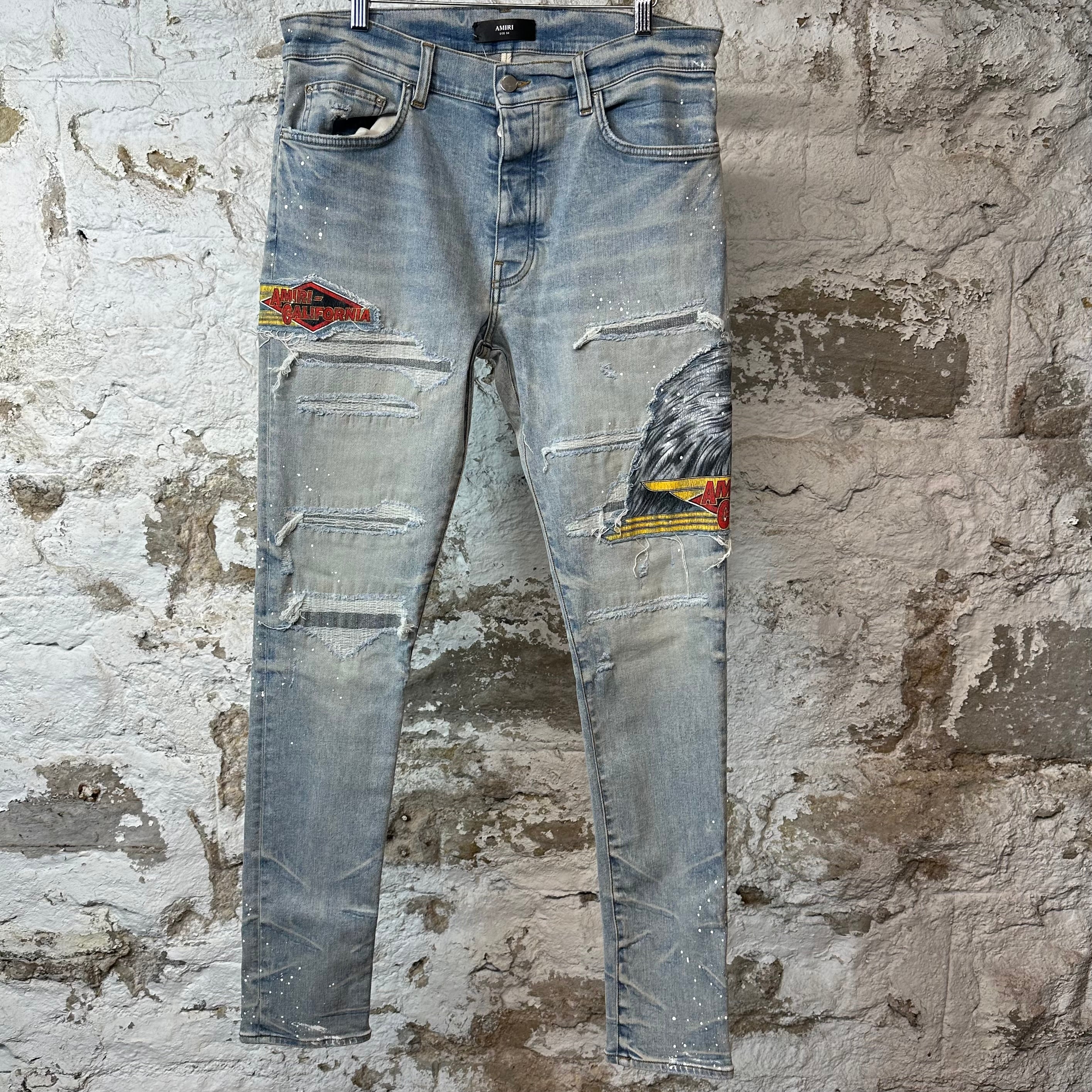 Amiri California Eagle Blue Denim Jeans Sz 34