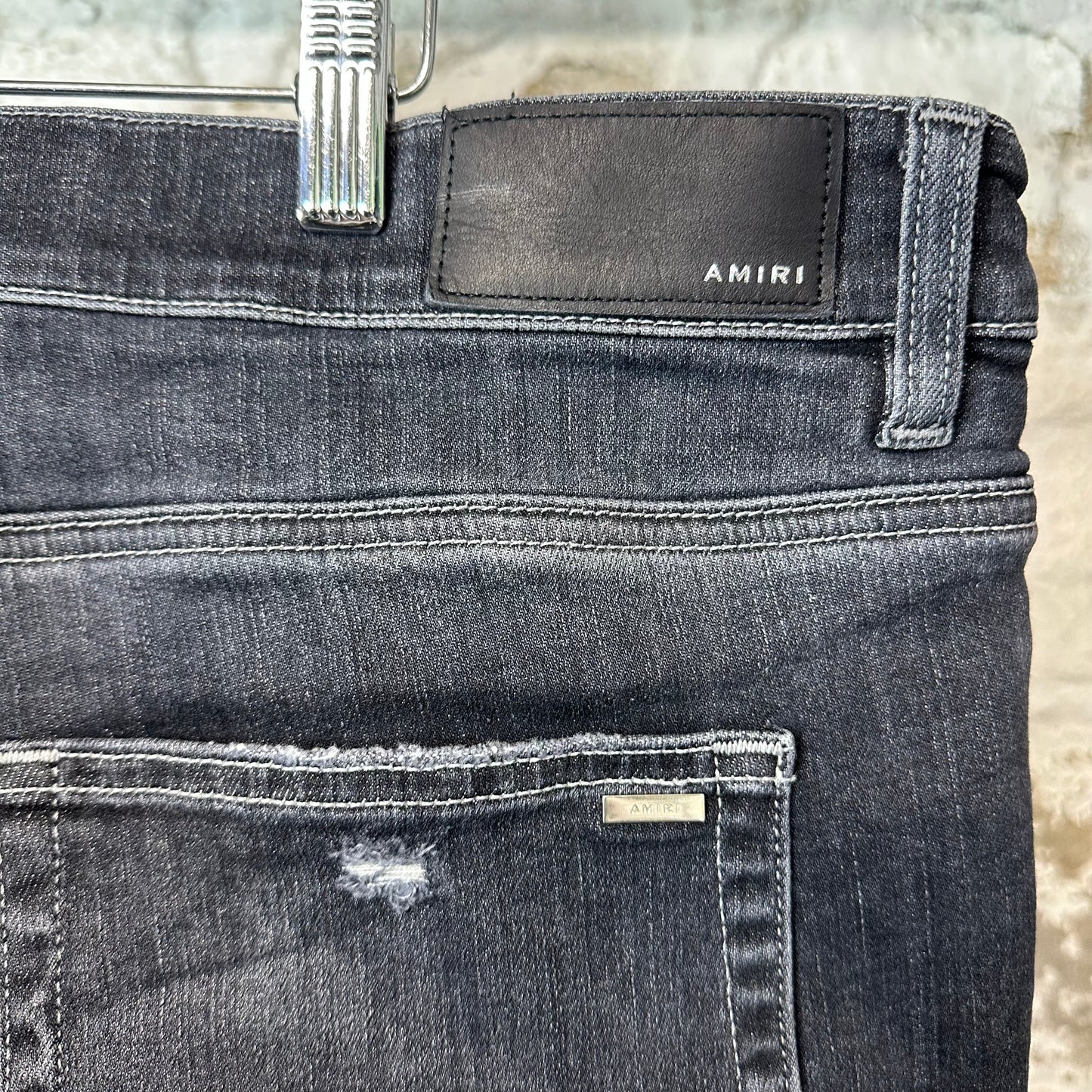 Amiri MX1 Black Paisley Grey Denim Jeans Sz 38