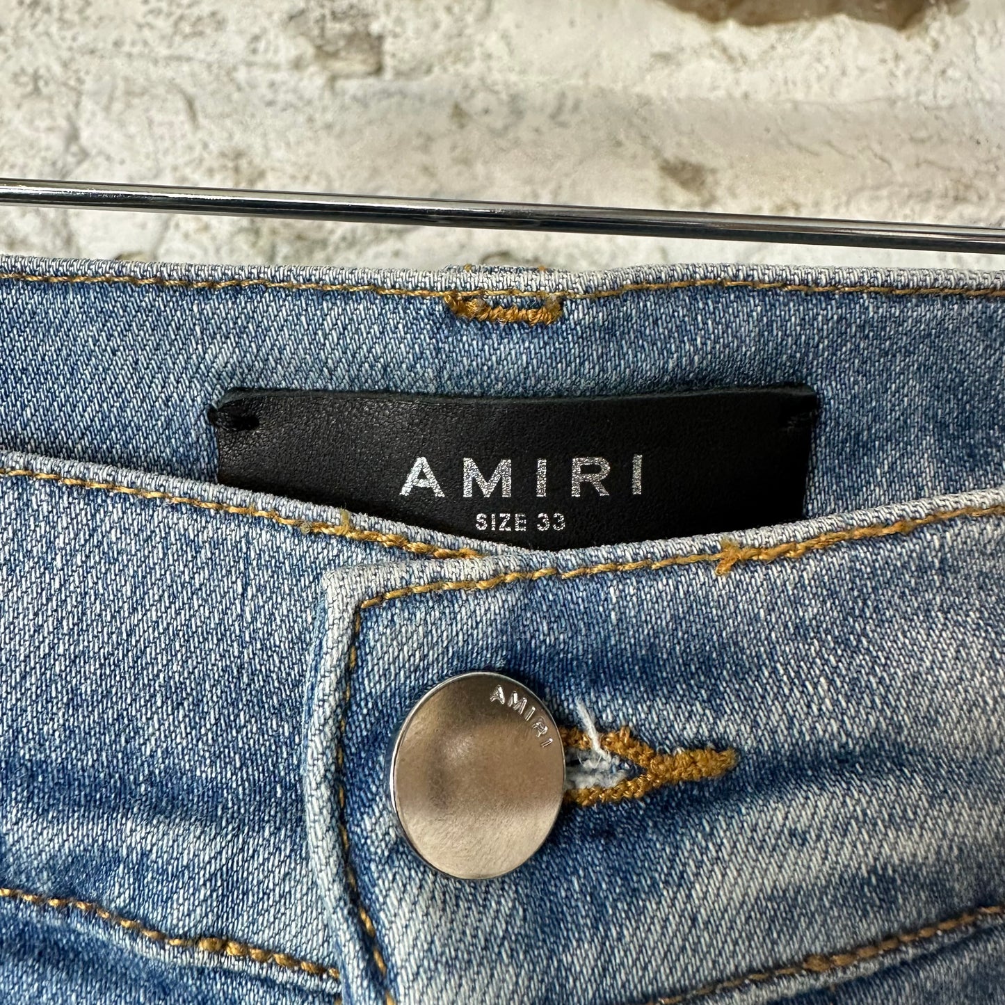 Amiri MX1 Pink Suede Blue Denim Jeans Sz 33