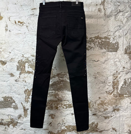 Amiri Knee Rip Paint Splatter Black Denim Jeans Sz 29