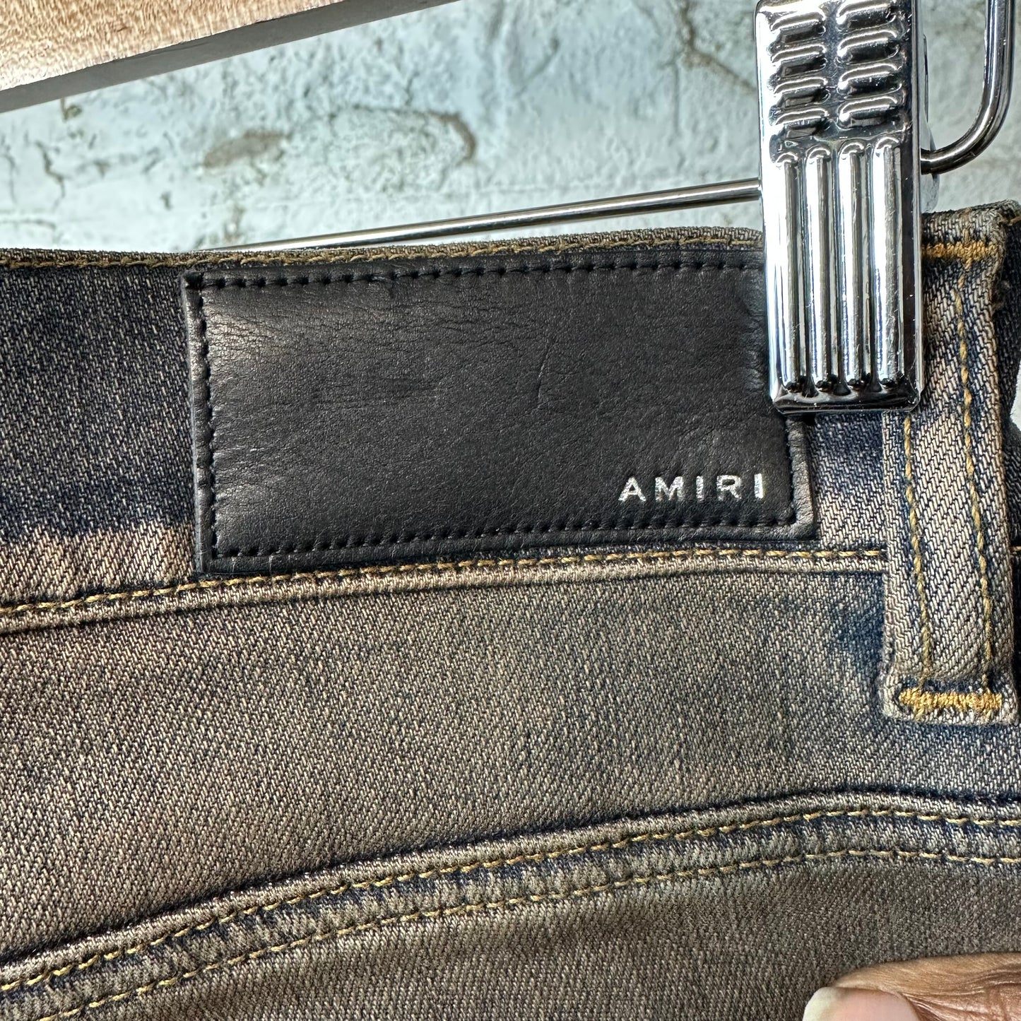 Amiri MX1 Black Leather Thrasher Dirty Blue Denim Jeans Sz 34