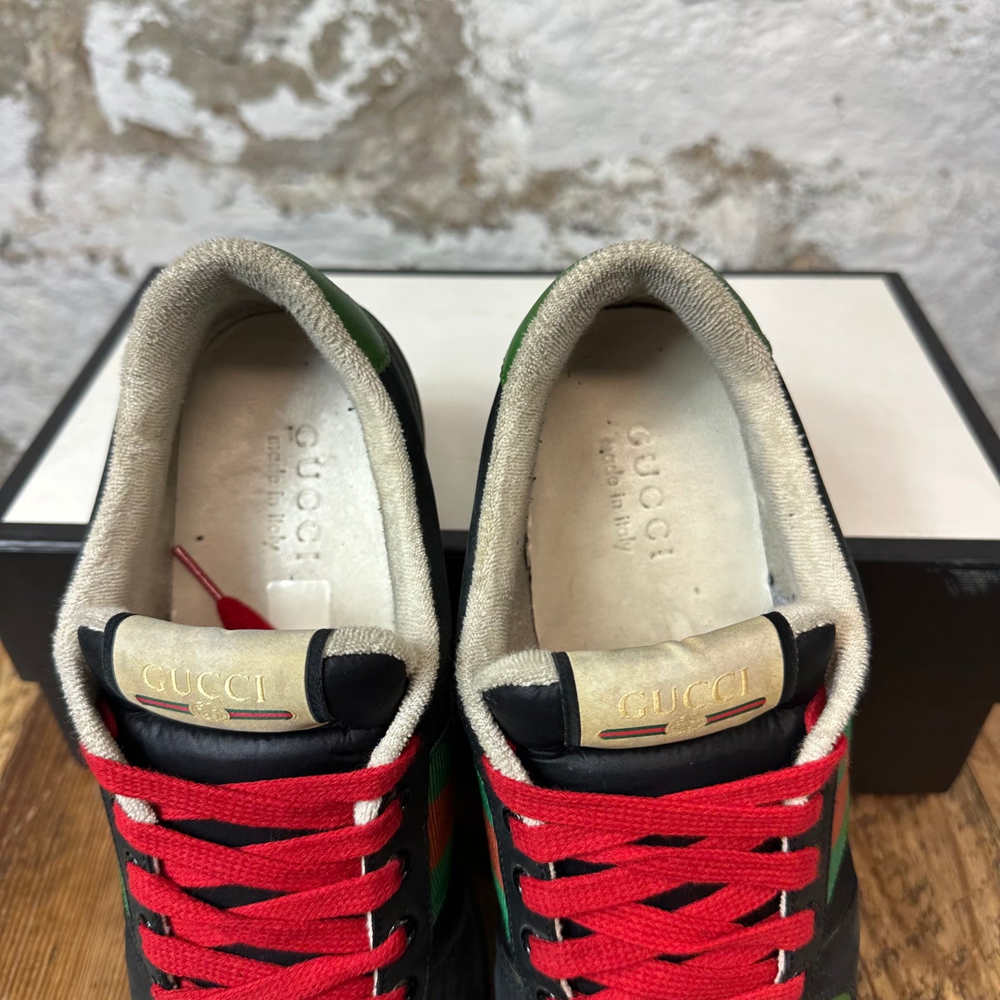 Gucci Red Green Stripe Black Screener Sneaker Sz 8.5