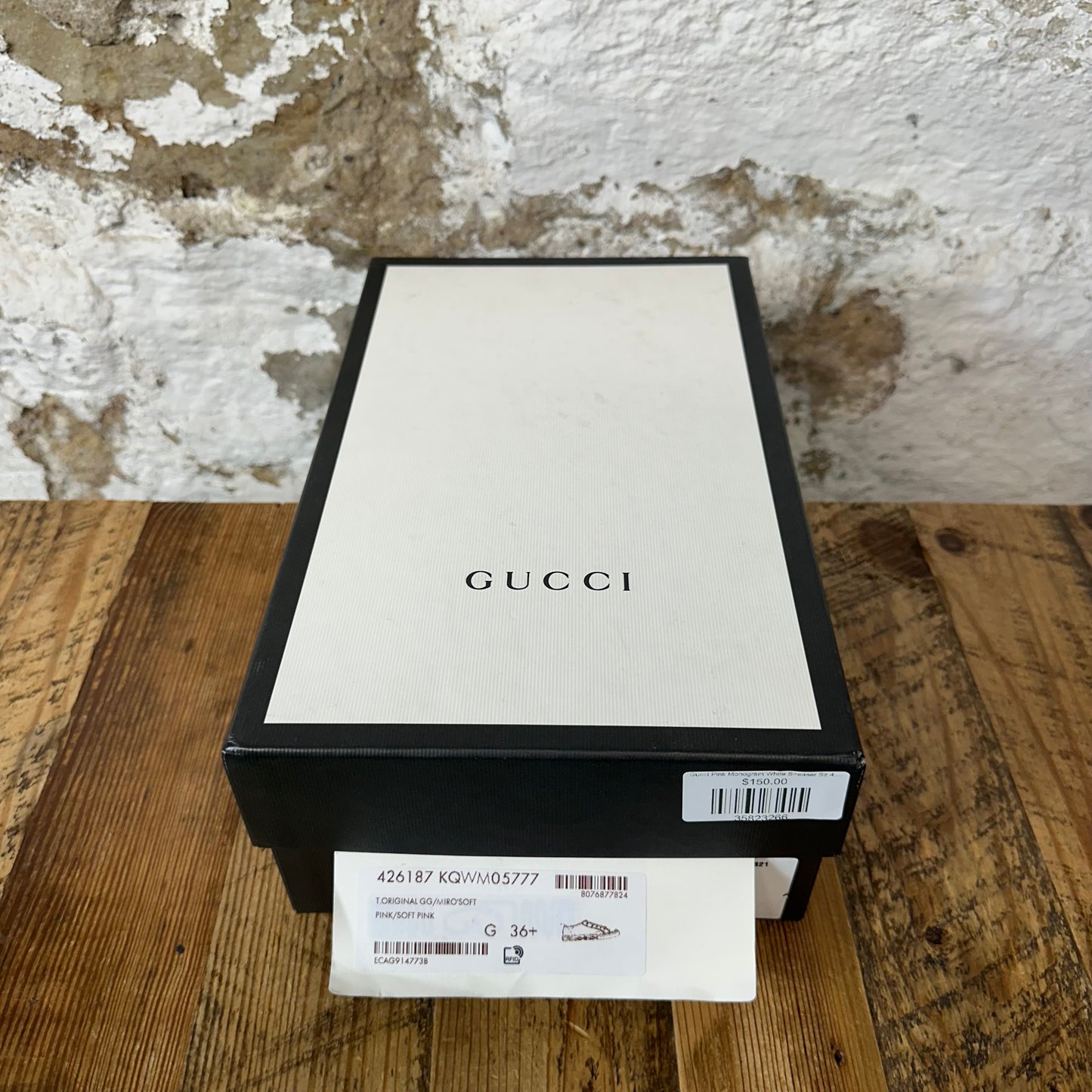 Gucci Pink Monogram White Sneaker Sz 4.5 (36.5)