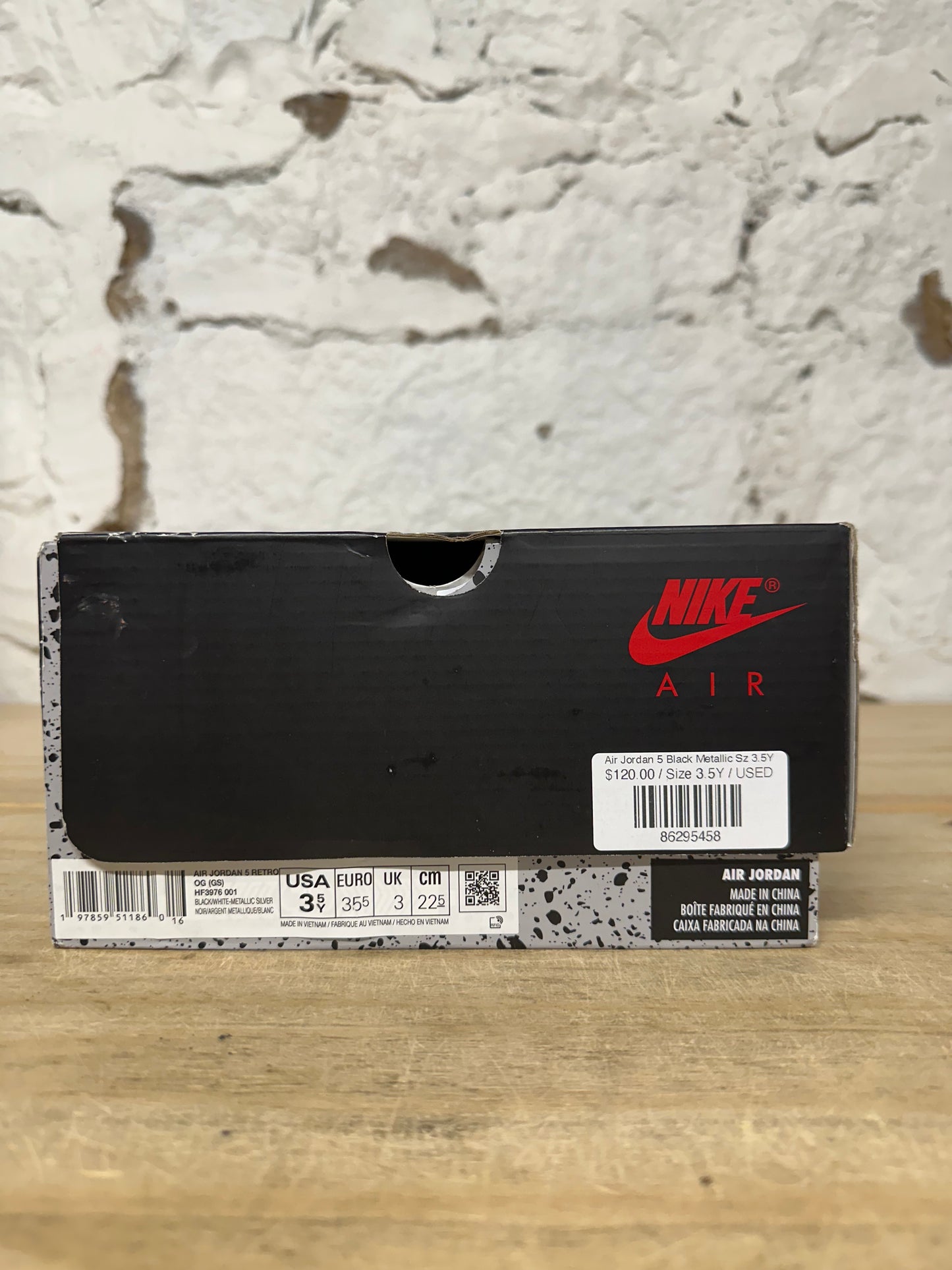 Air Jordan 5 Black Metallic Sz 3.5Y