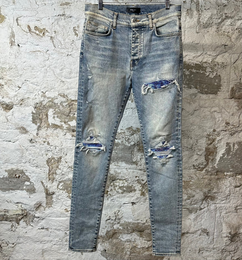 Amiri MX1 Tie Dye Patch Blue Denim Jeans Sz 32