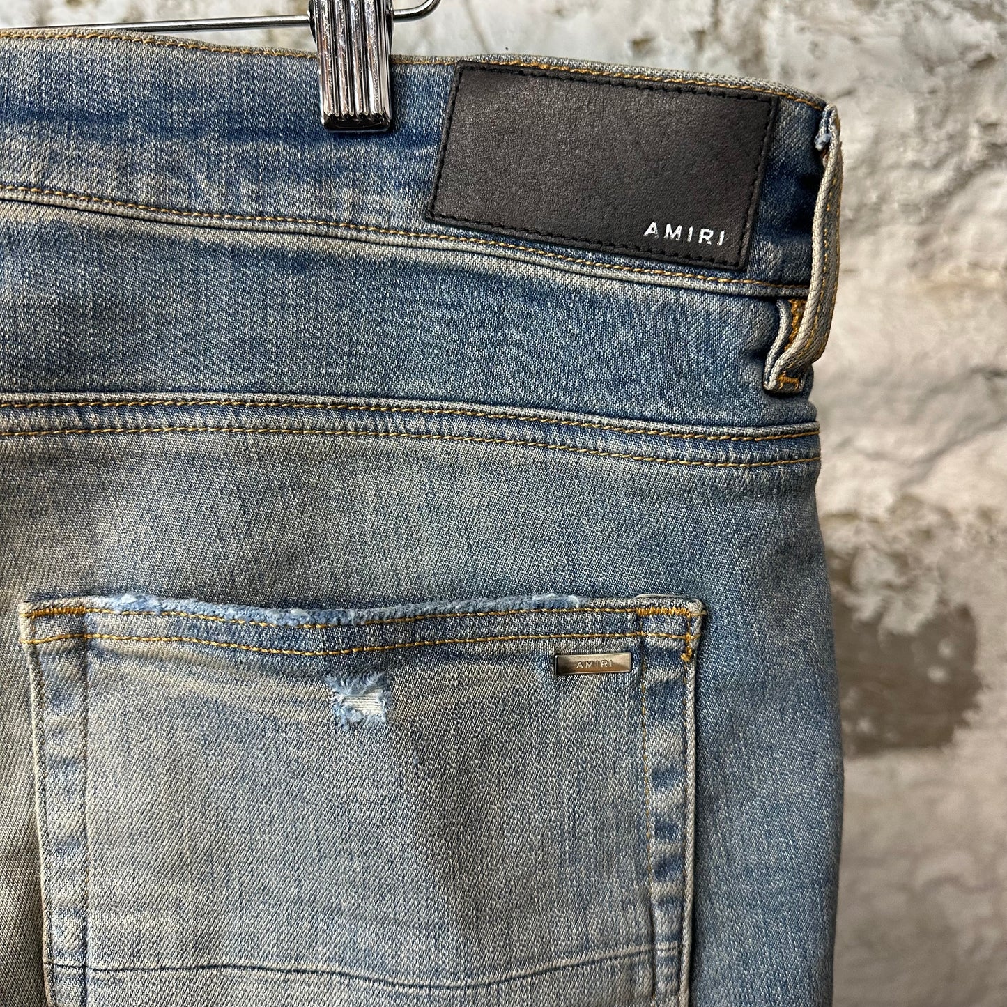 Amiri Green Camo Bones Blue Denim Jeans Sz 40