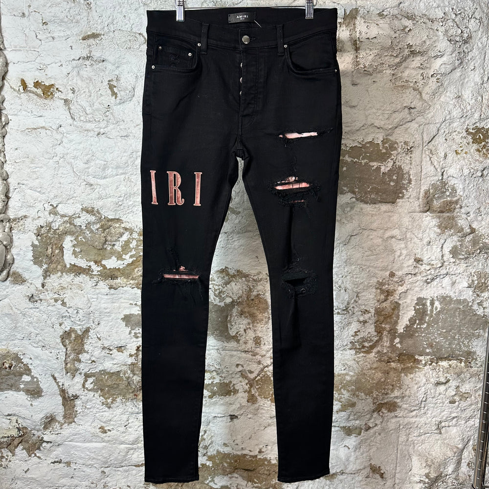 Amiri Red Tie-Dye Core Logo Black Denim Jeans Sz 31
