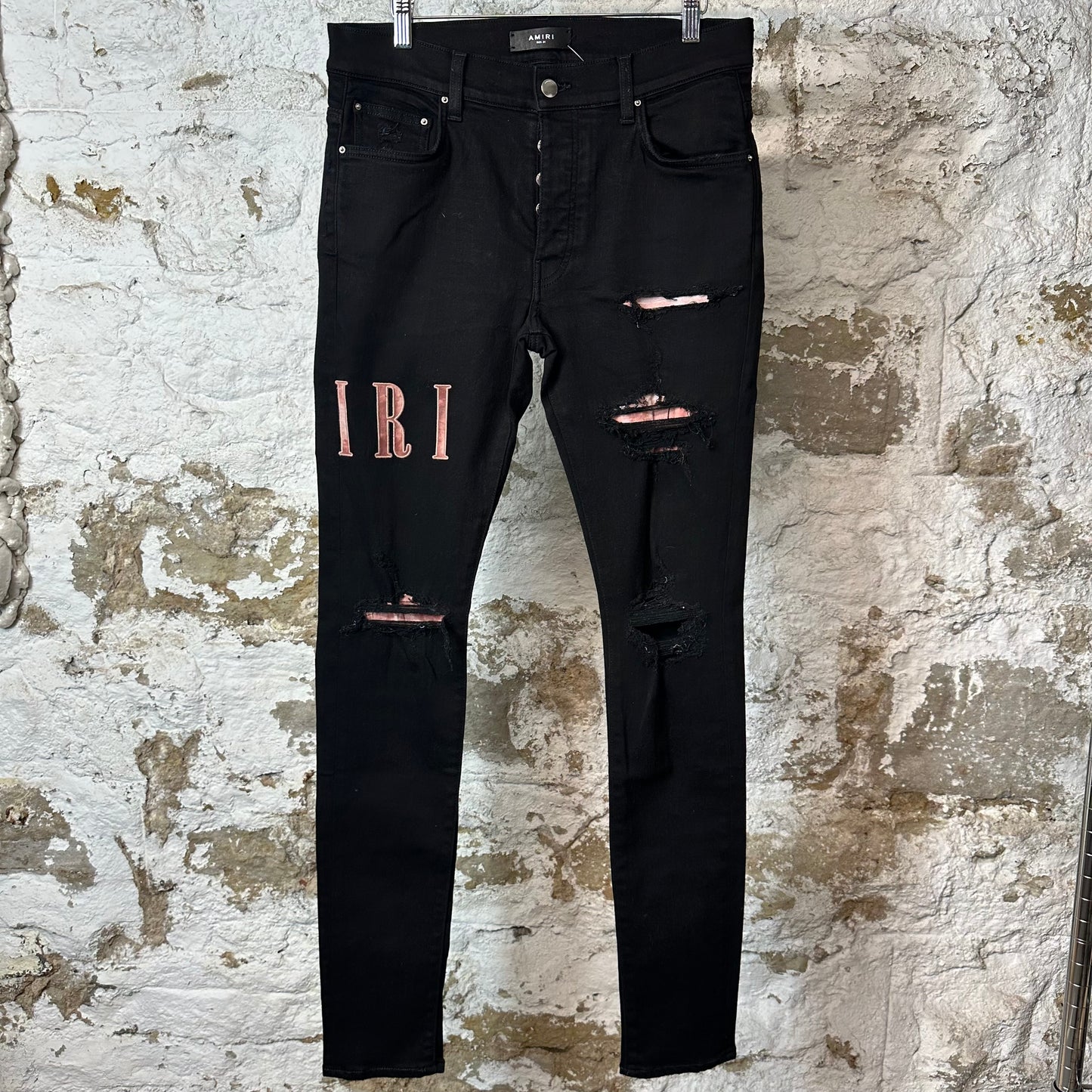 Amiri Red Tie-Dye Core Logo Black Denim Jeans Sz 31