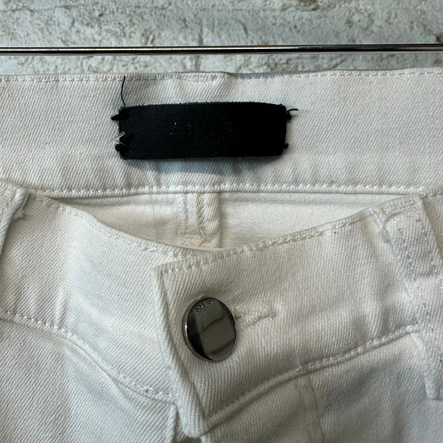 Amiri MX1 White Leather White Denim Jeans Sz 34