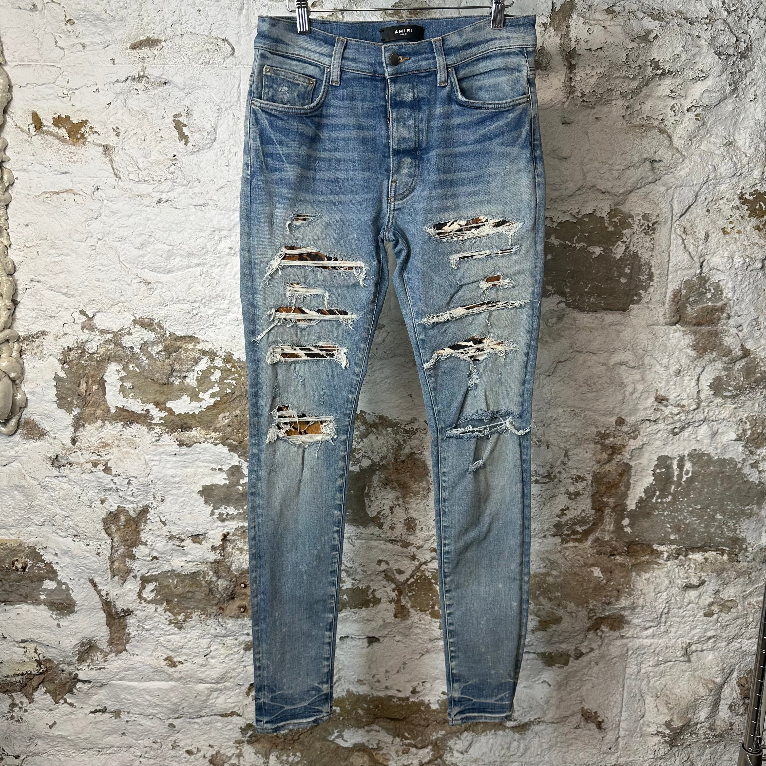 Amiri Leopard Thrasher Blue Denim Jeans Sz 31