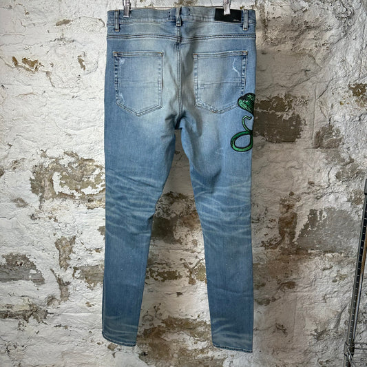 Amiri Green Cobra Blue Denim Jeans Sz 38