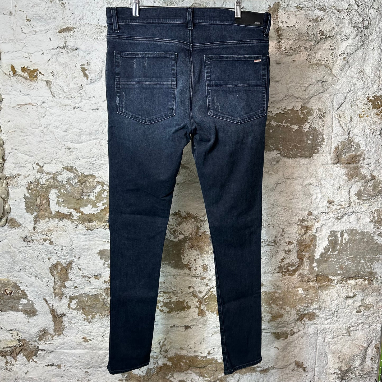 Amiri MX1 Red Suede Faded Black Denim Jeans Sz 34