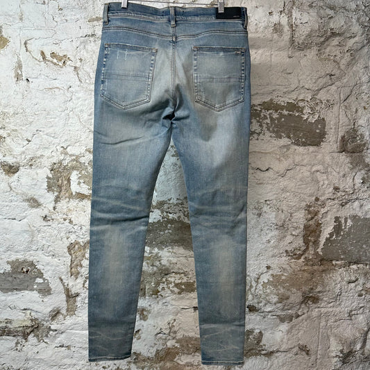 Amiri MX1 Black Leather Dark Blue Denim Jeans Sz 34