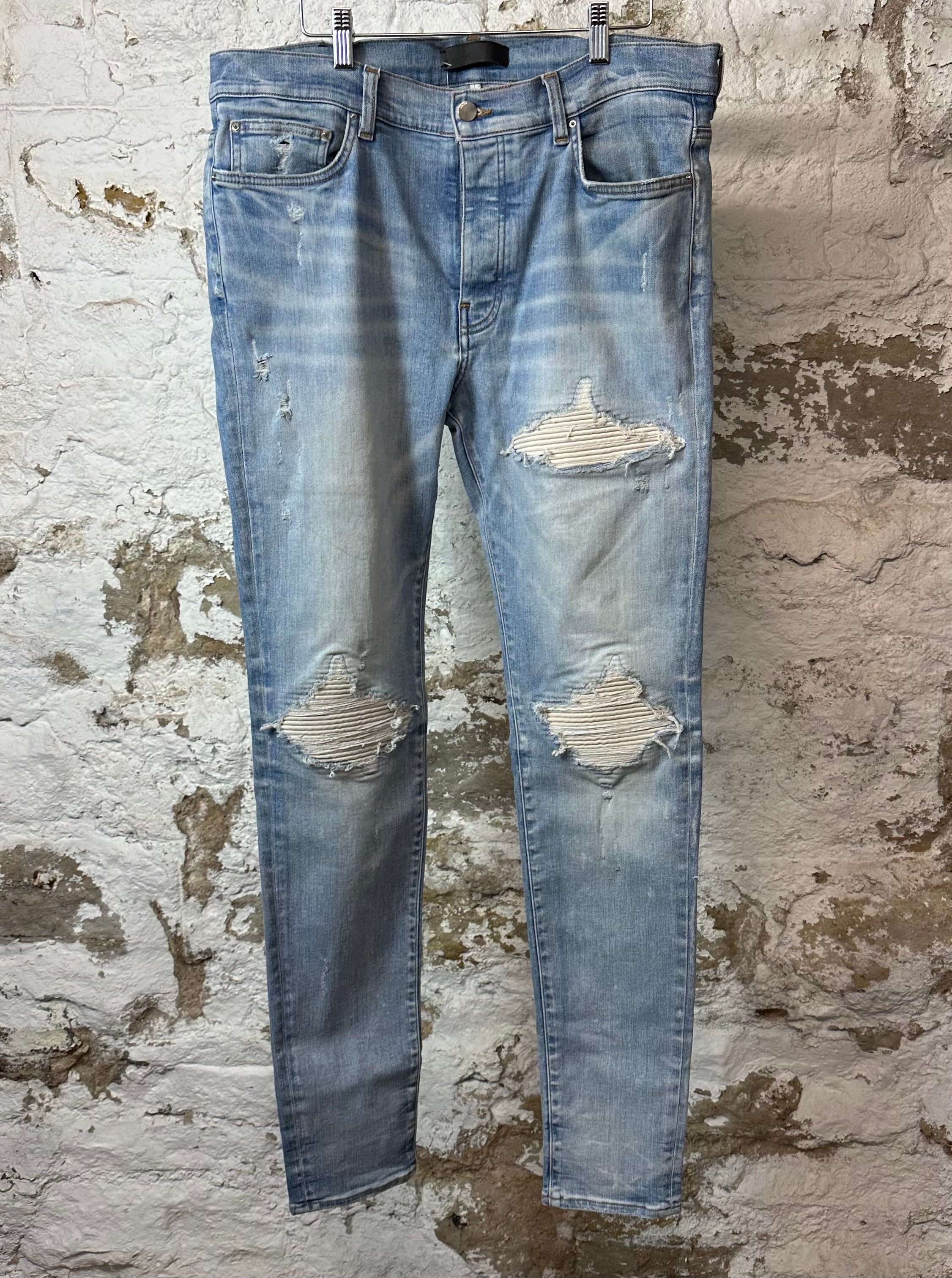 Amiri MX1 Cream Suede Blue Denim Jeans Sz 36