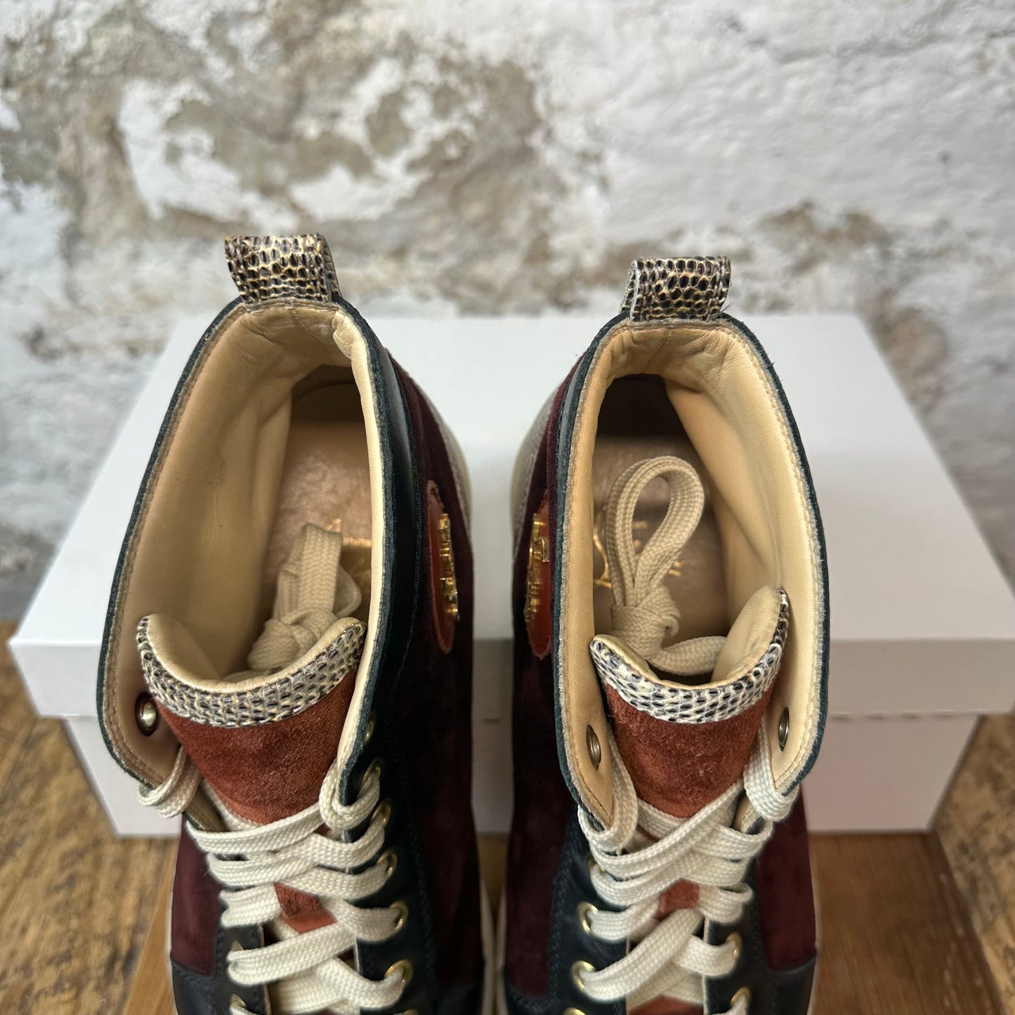 Christian Louboutin Green Maroon Scale High Sz 7 (40) Box