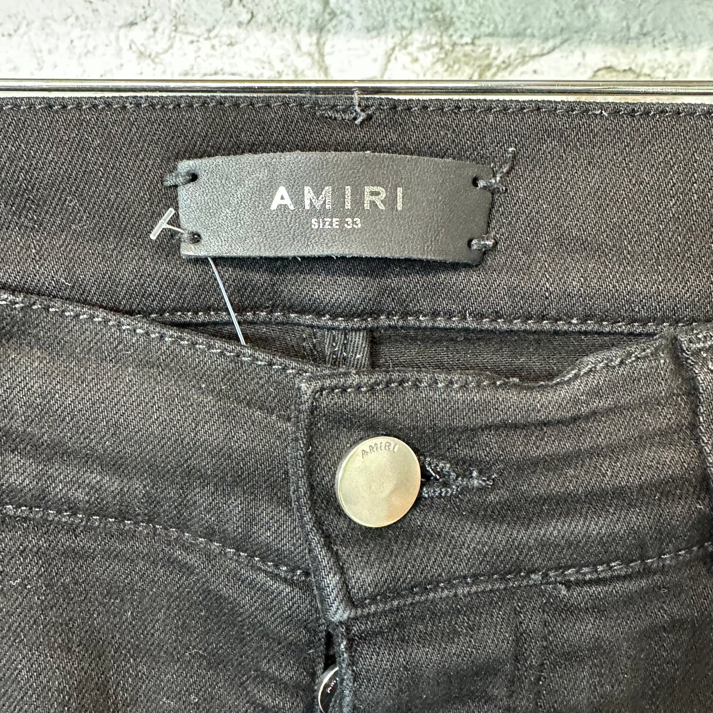 Amiri MX1 Black Leather Black Denim Jeans Sz 33