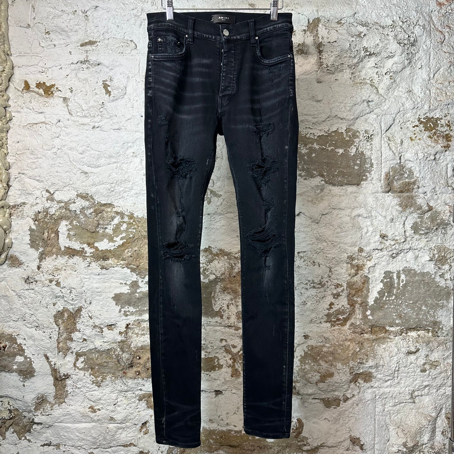 Amiri Plain Faded Black DIstressed Denim Jeans Sz 30