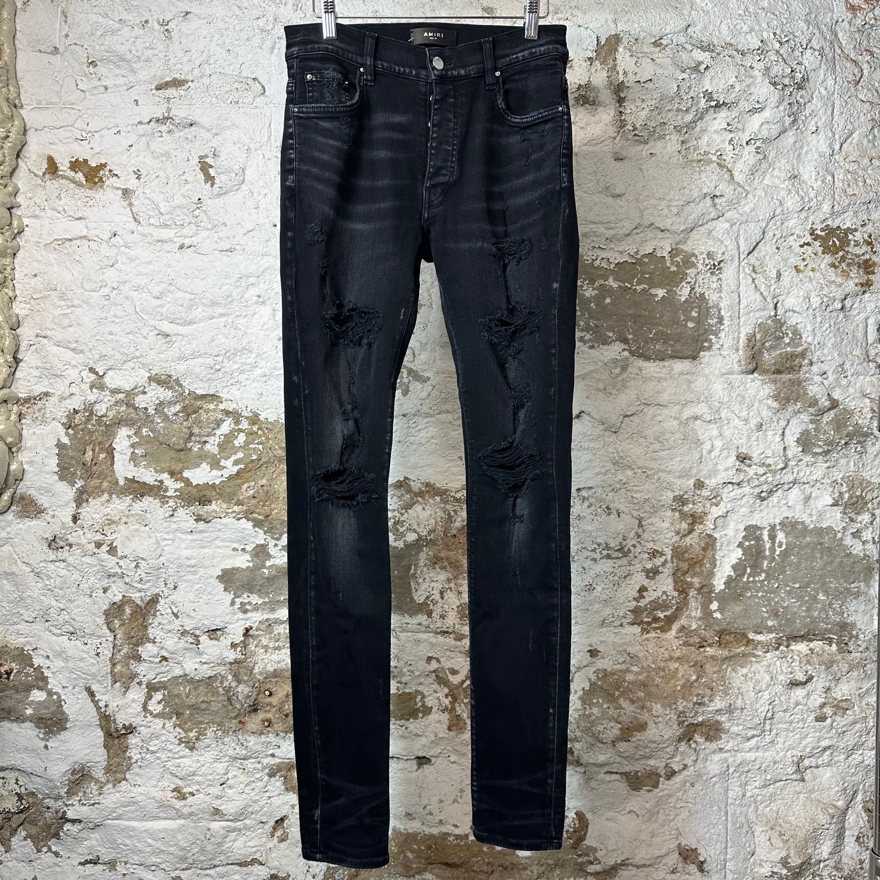 Amiri Plain Faded Black DIstressed Denim Jeans Sz 30