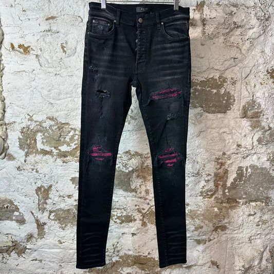 Amiri MX1 Cracked Pink Black Denim Jeans Sz 31