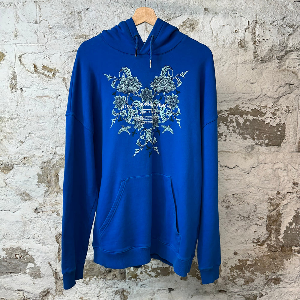 Givenchy Floral Logo Pullover Hoodie Blue Sz XL