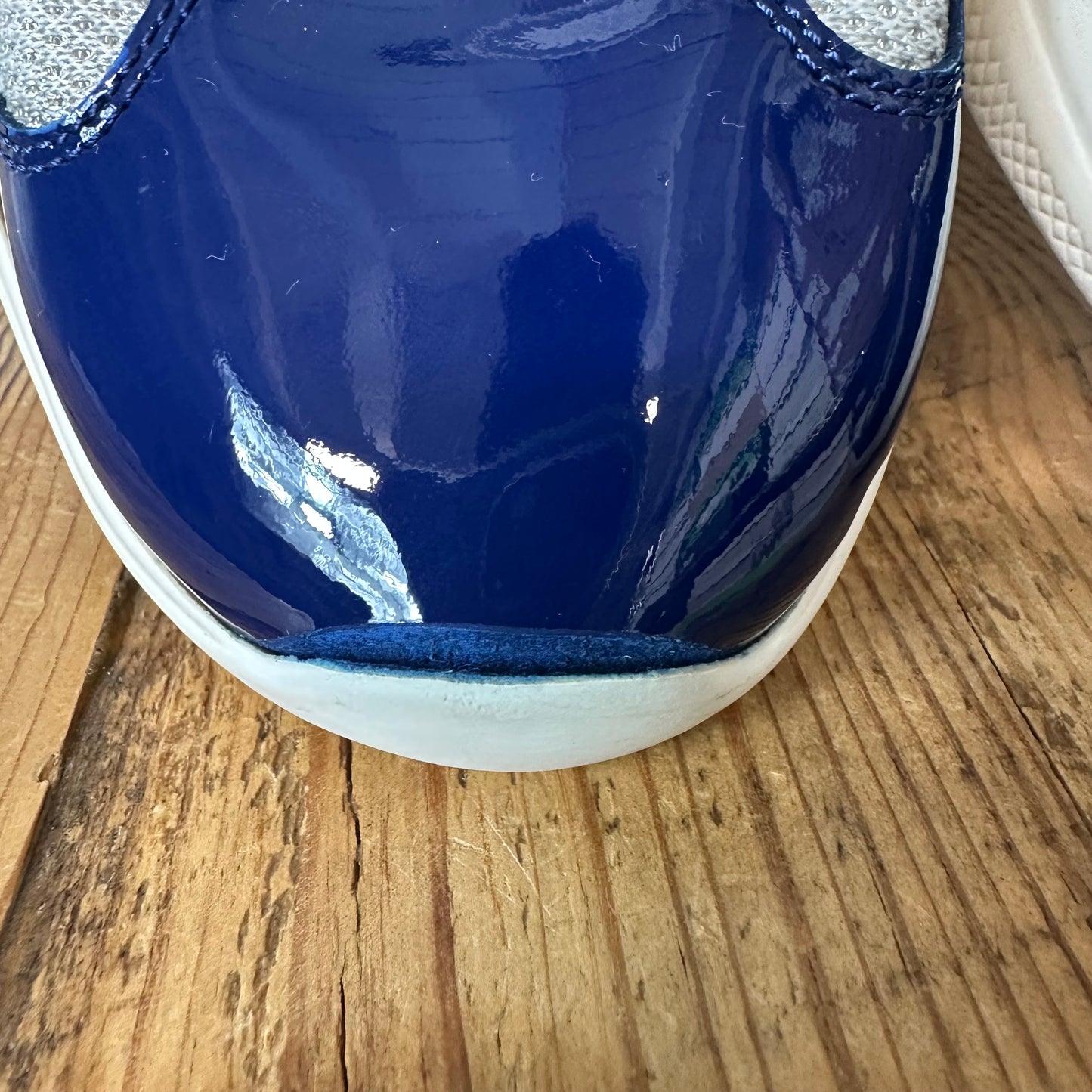 Prada Americas Cup Dark Blue Patent Grey White Sneaker Sz 7