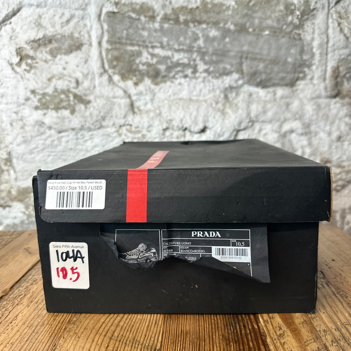 Prada Americas Cup White Red Patent Black Sneaker Sz 10.5