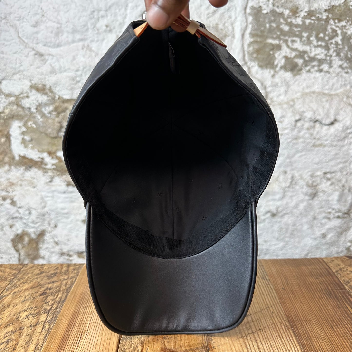 Louis Vuitton Black Leather Monogram Hat W/ Box