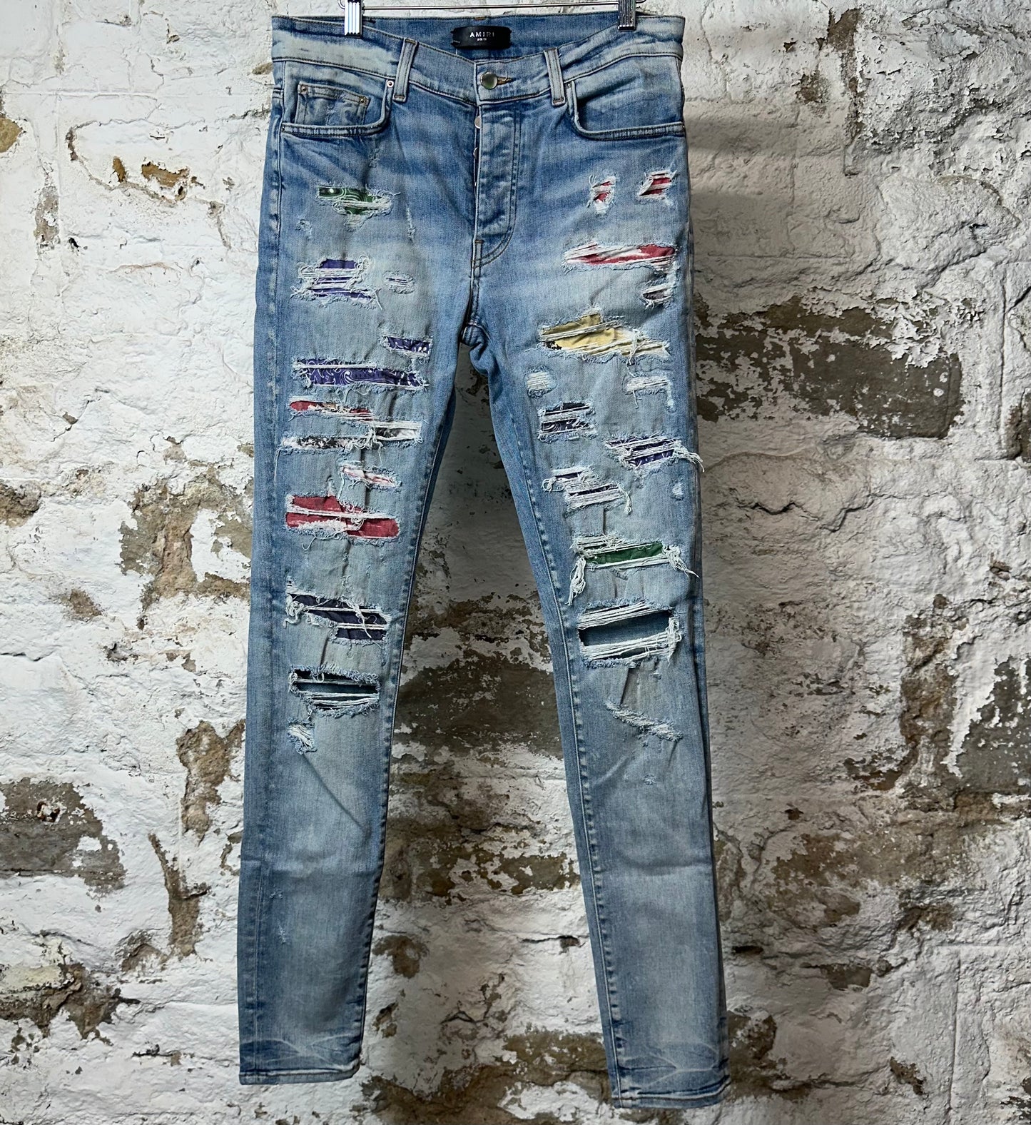 Amiri Multicolored Paisley Blue Denim Jeans Sz 32