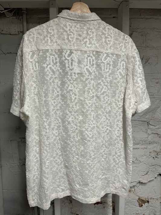 Supreme Chainstitch Chiffon White Button Up Shirt Sz M