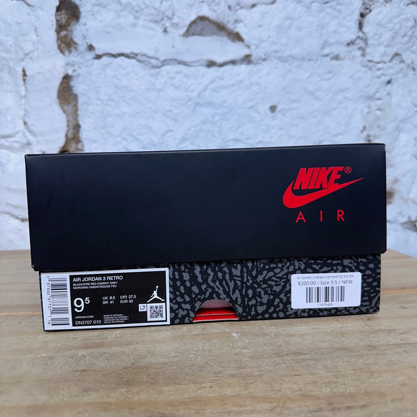 Air Jordan 3 Black Cement Sz 9.5 DS