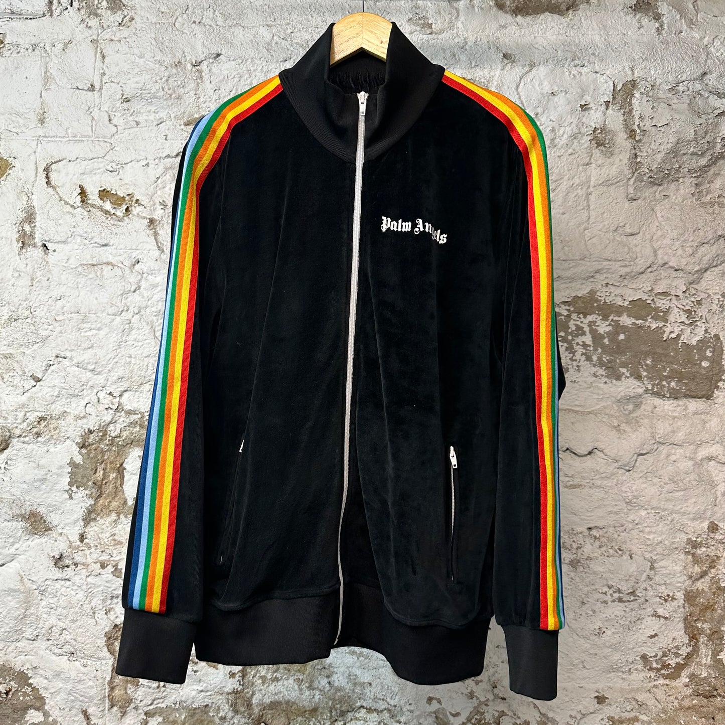 Palm Angels Rainbow Velour Track Jacket Black Sz XXL