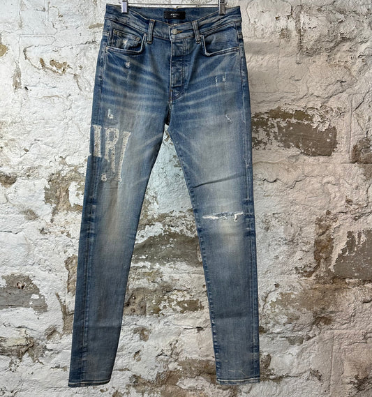 Amiri Distressed Spell Blue Denim Jeans Sz 31